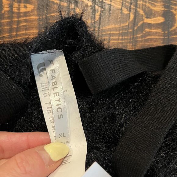 Fabletics Dress Womens XL Black Fuzzy Sweater Bodycon Strappy Knit Cozy Party - Picture 8 of 9